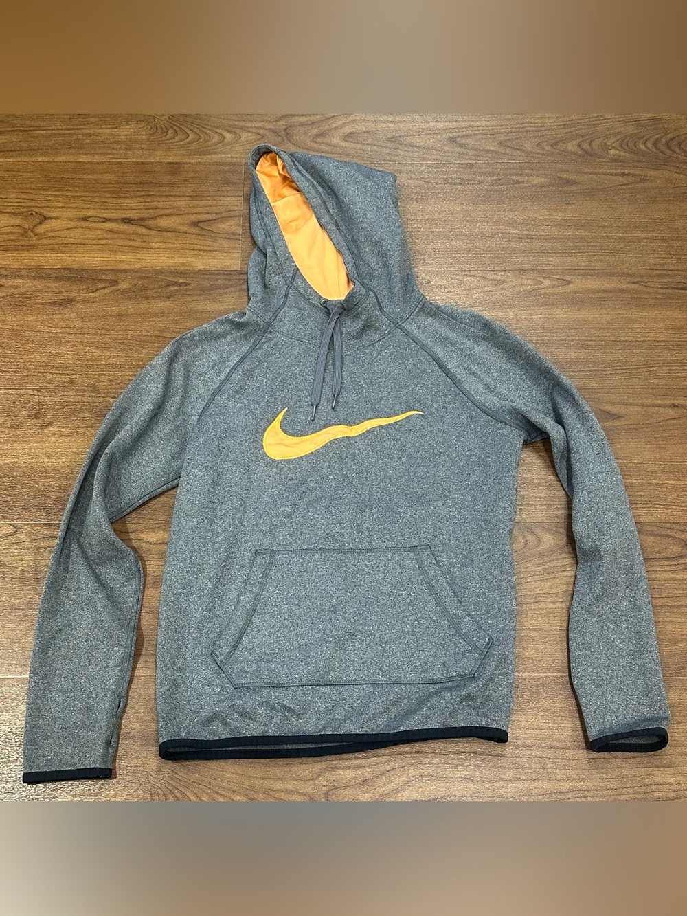 Nike Men's Gray Hoodie Sweatshirt with Orange Swoosh